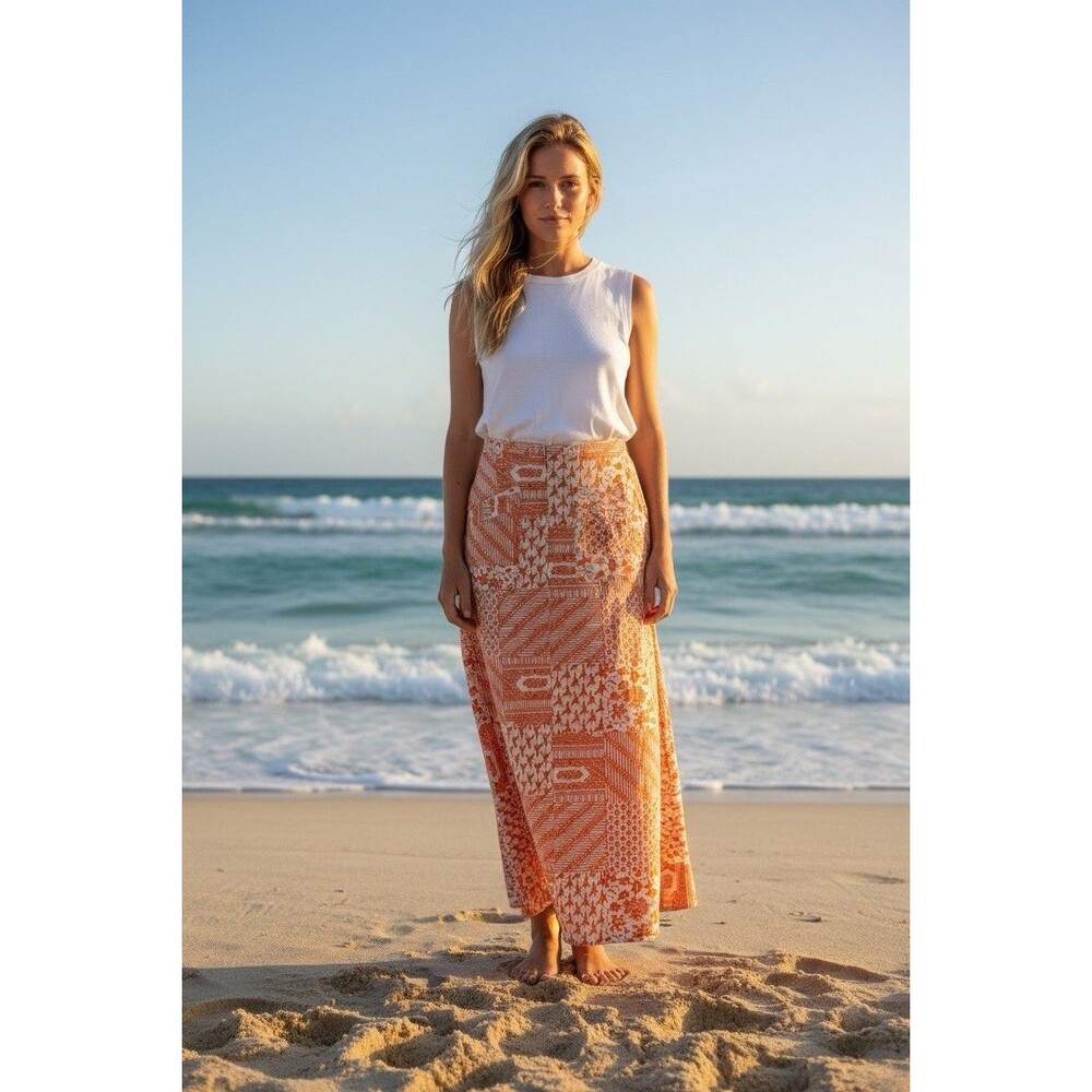 Vintage Murr’s Of California Maxi Skirt 0range Birds Flowers Pockets Zip Fly